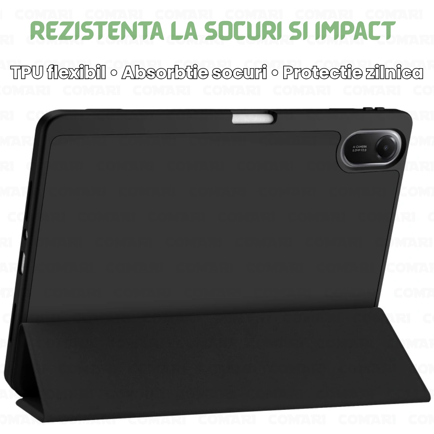 Husa pentru Samsung Galaxy Tab A11 / A9 Comari® EliteCover, protectie completa, functie stand trifold, suport stylus integrat, design elegant tip carte, Verde Matcha