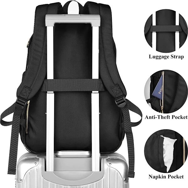 Rucsac dama multifunctional 30L impermeabil poliester negru 45x32x15cm USB