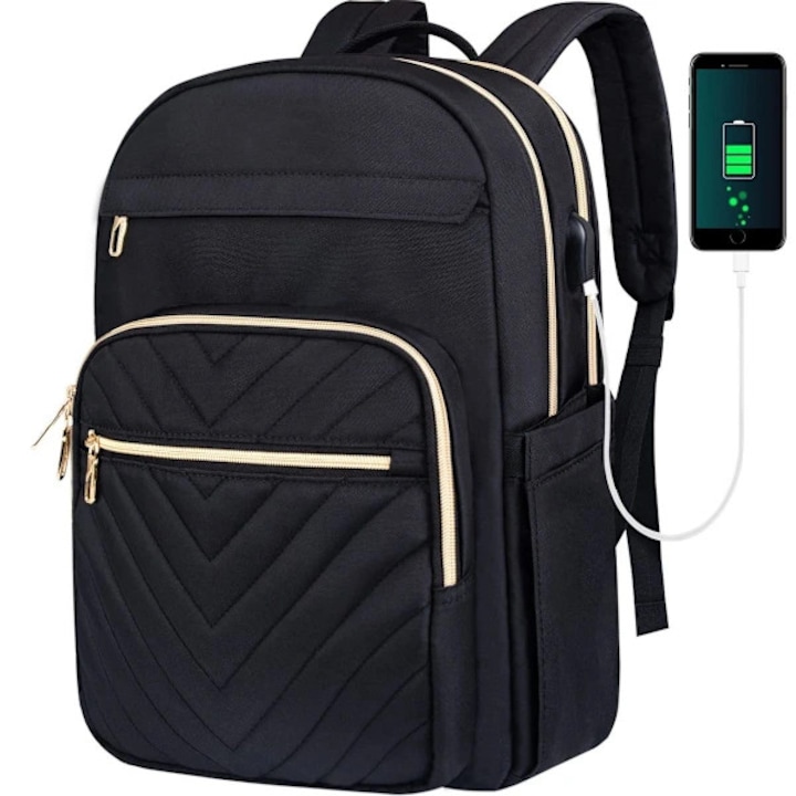 Rucsac dama multifunctional 30L impermeabil poliester negru 45x32x15cm USB