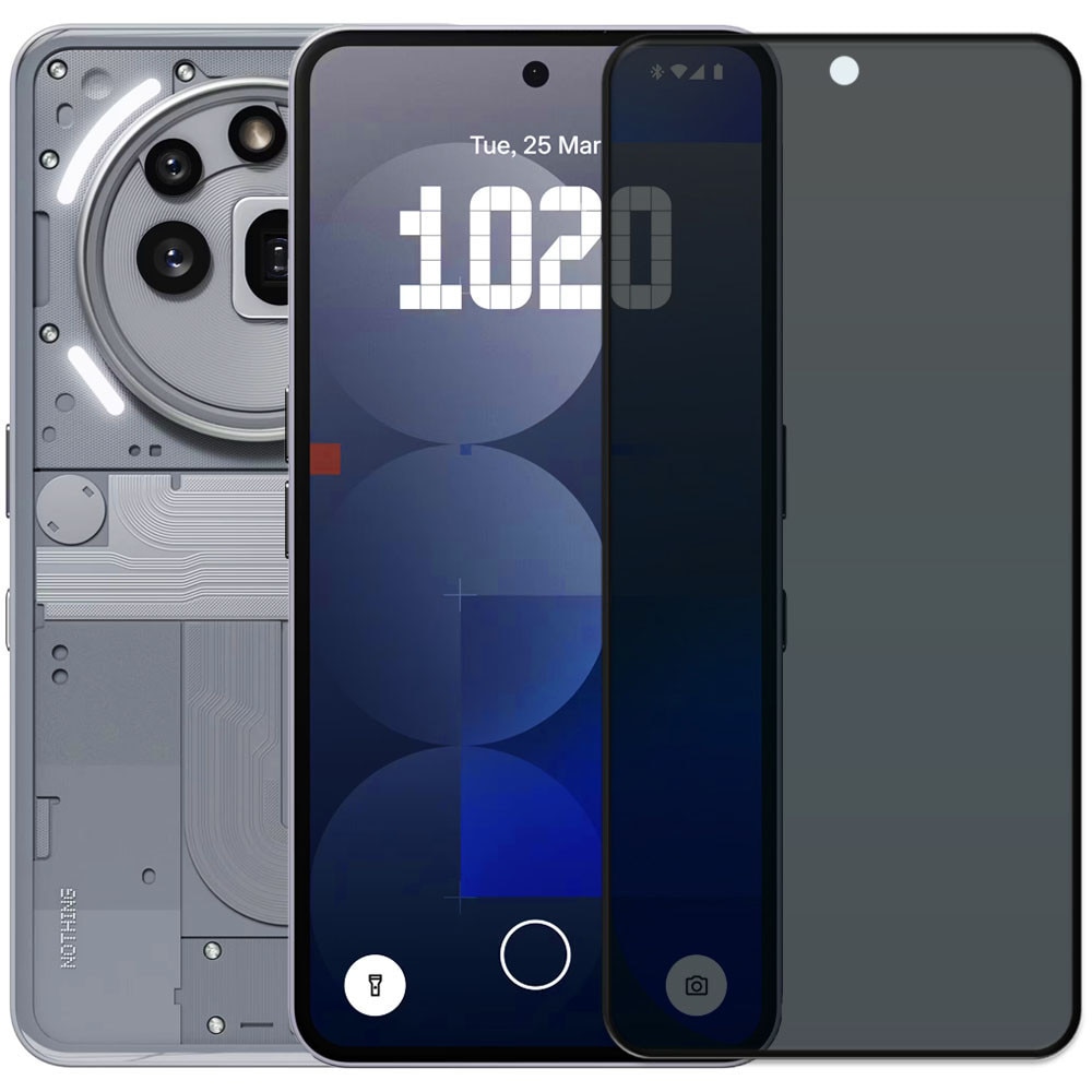 Folie din sticla securizata pentru Nothing Phone (3a) Pro, HAMSTERBOX Privacy Shield, Protectie completa ecran, Full face, Aplicare rapida, Case Friendly, Negru