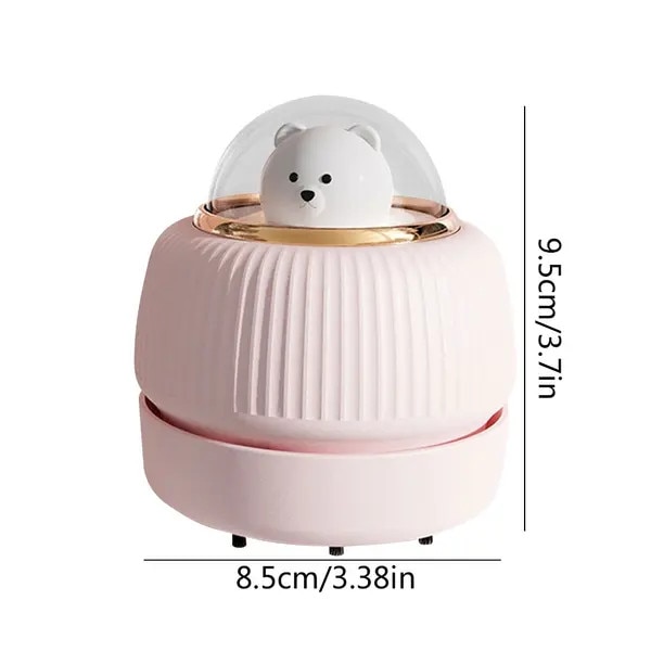 Aspirator de birou mini, design urs spatial, alb, 9.5x8.5cm