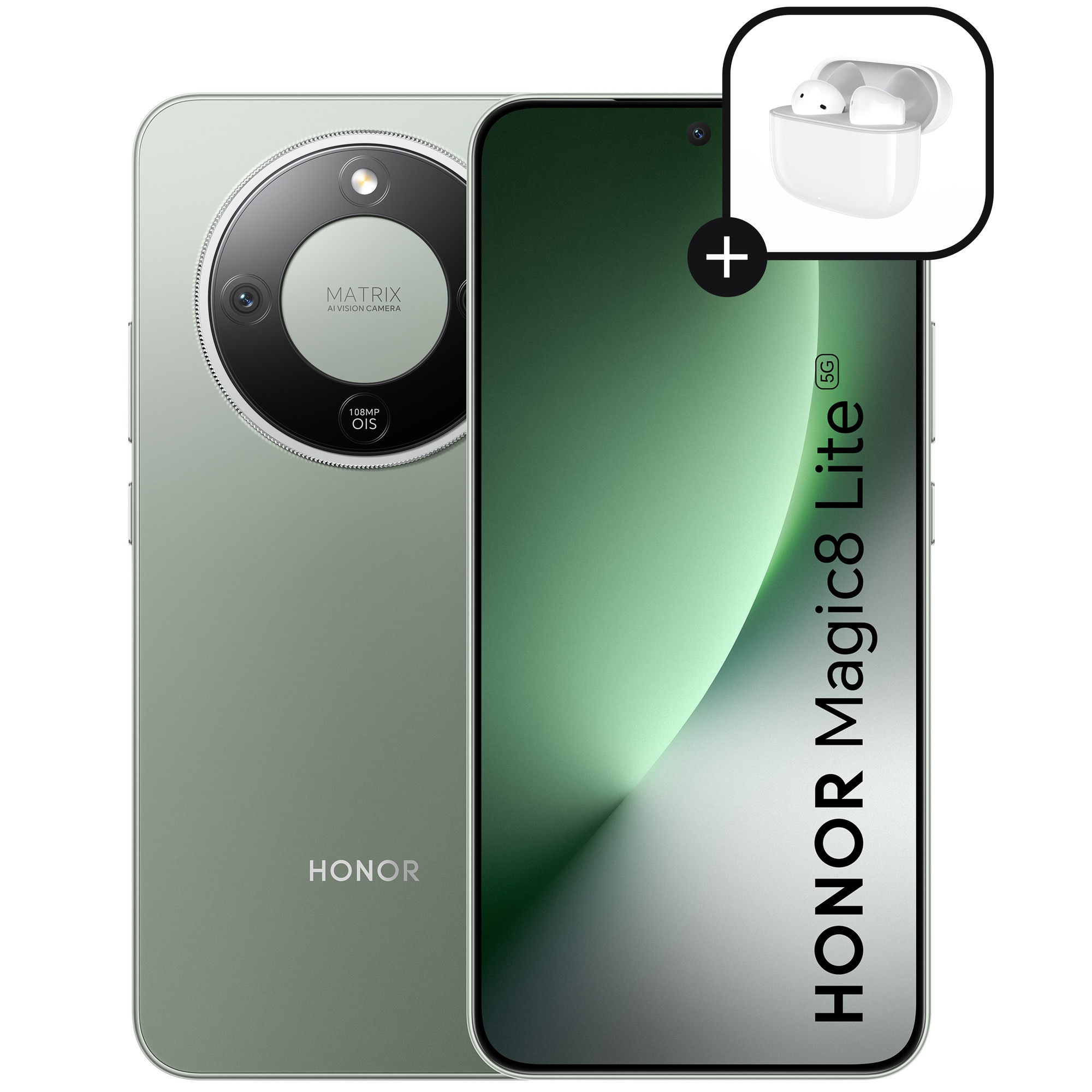 Telefon mobil HONOR Magic 8 Lite, Dual SIM, 8GB RAM, 512GB, Forest Green - Casti Honor Choice Earbuds X7e Active incluse