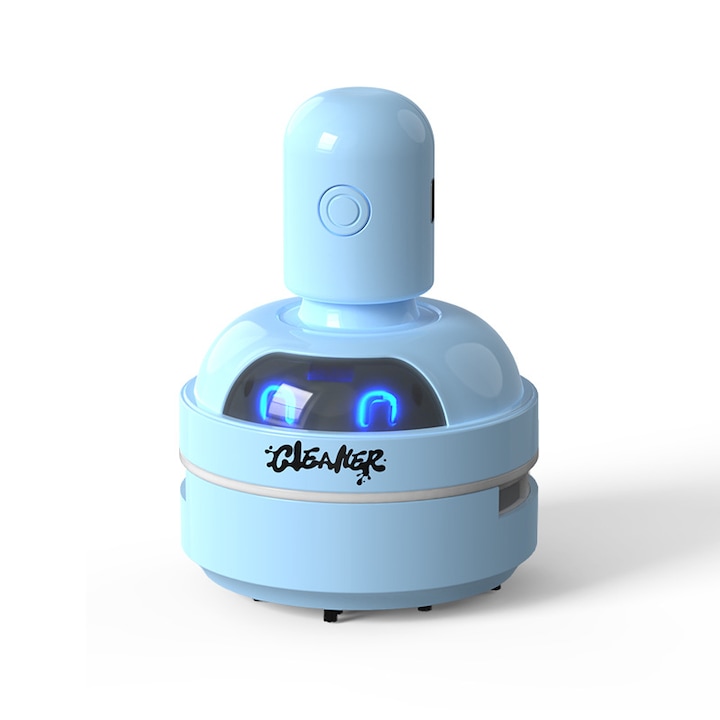 Mini aspirator de birou cu desene animate, radiera portabila, instrument de curatare pentru tastaturi studentesti si aschii de creion, albastru