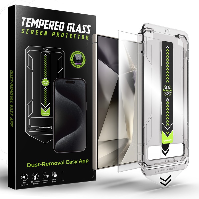 Folie de protectie din sticla temperata, transparenta, pentru Samsung Galaxy S25 Ultra, cu kit de aplicare rapida si functie de indepartare automata a prafului, sticla temperata 9H+, claritate Super HD, tratament electronic oleofob si anti-amprente