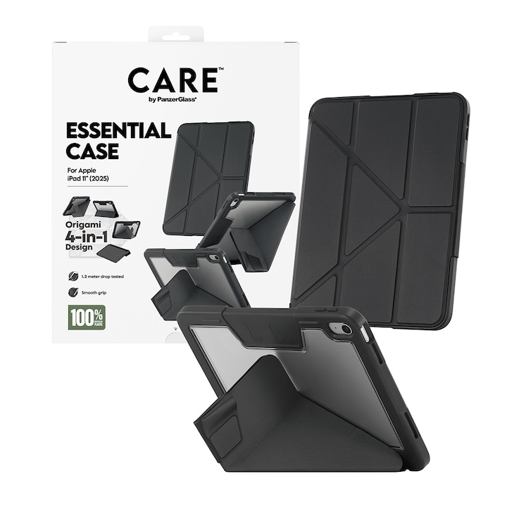 Carcasa Care by PanzerGlass Y compatibila cu iPad 11 inch 2025, Negru