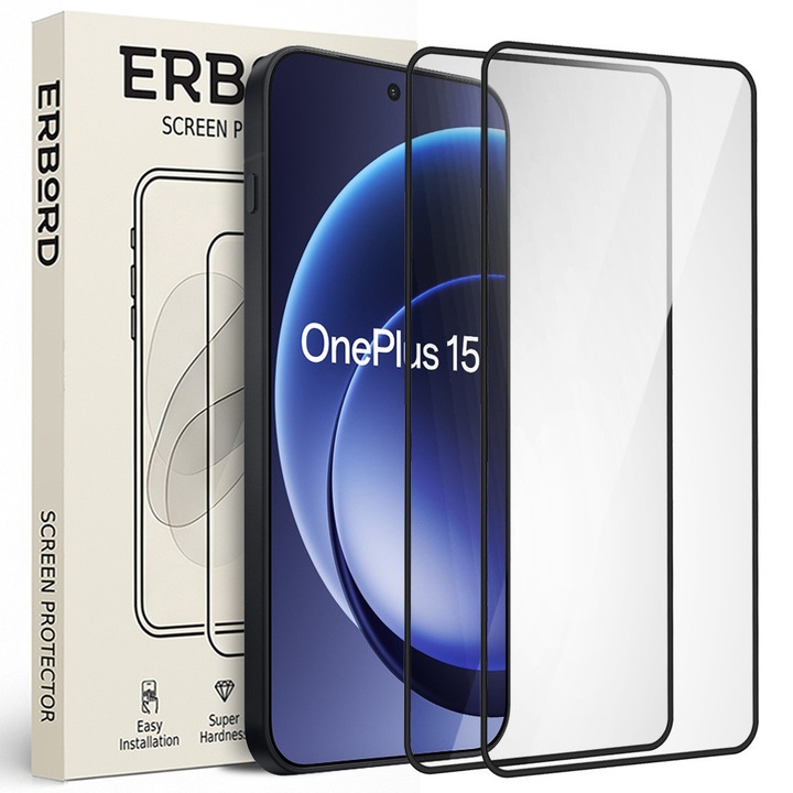 Set 2x sticla securizata ERBORD 3D pentru OnePlus 15, tarie 9H, protectie completa, transparenta
