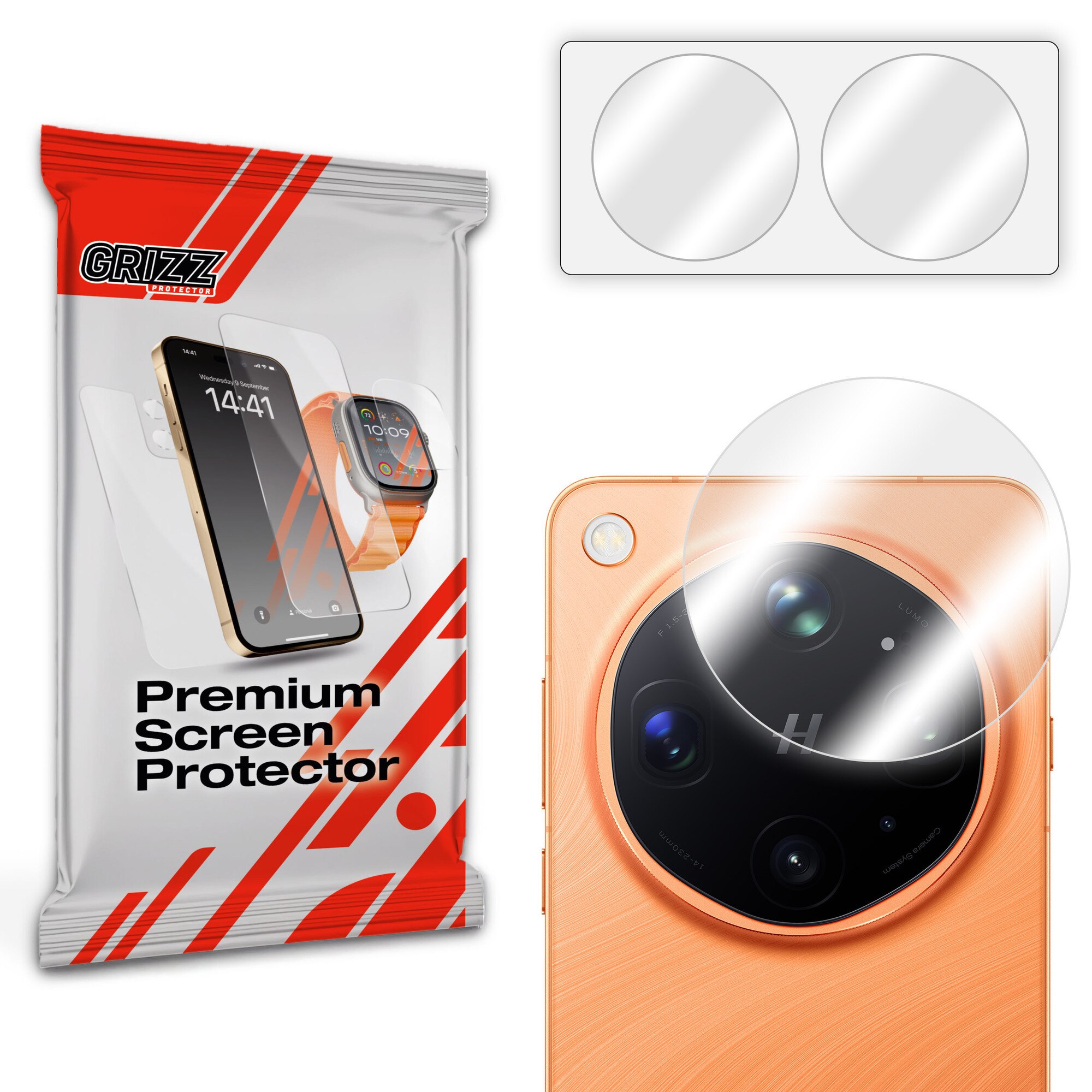 Set de 2 protectii camera foto GrizzGlass HybridGlass compatibile cu Oppo Find X9 Ultra, Transparent