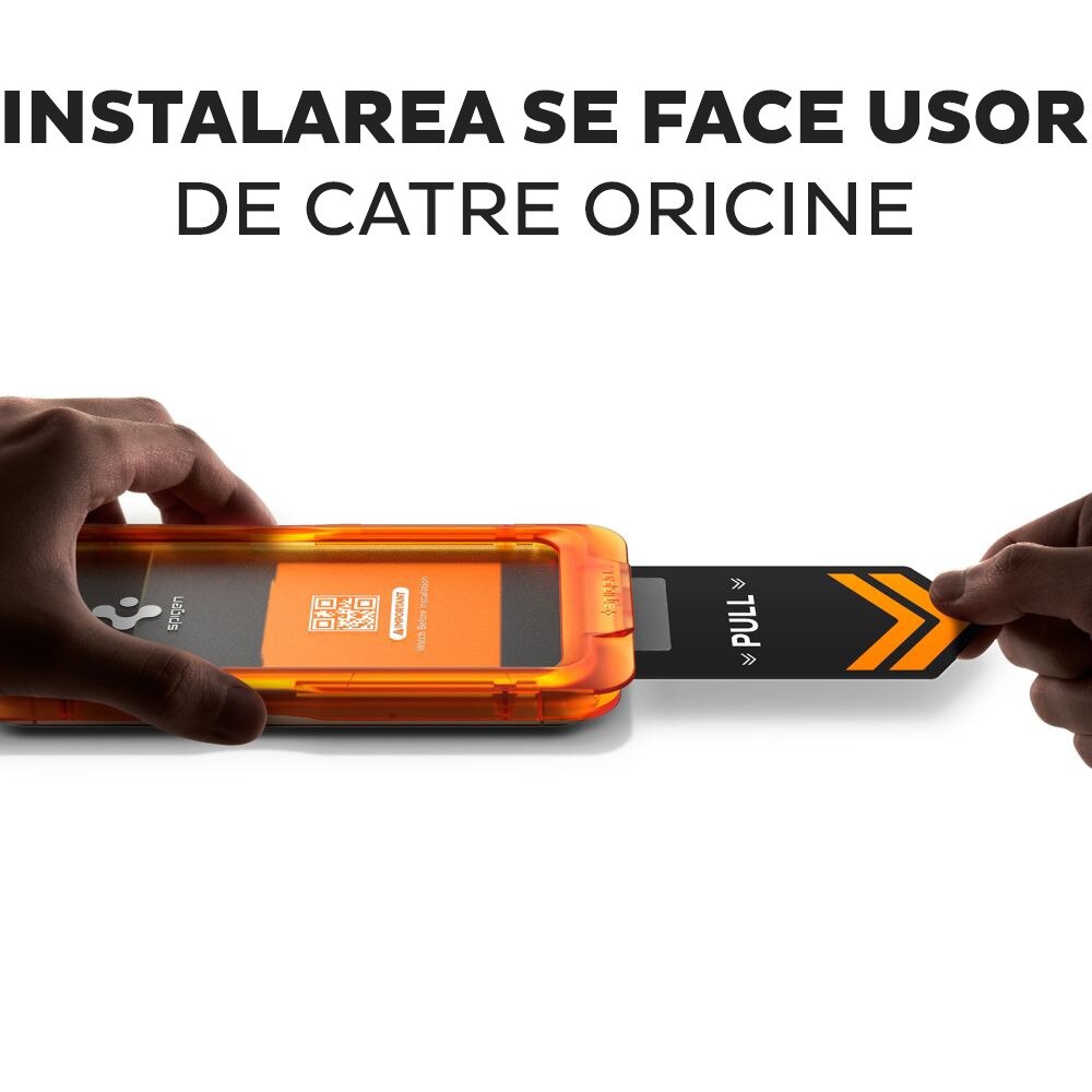 Pachet 3 buc Folie Sticla pentru Apple iPhone 17 Pro Max Spigen Glas.tR Align Master Slim, Kit de instalare usoara si rapida cu dispozitiv de potrivire automata, Protectie Profesionala, Ultra Rezistenta, Transparenta