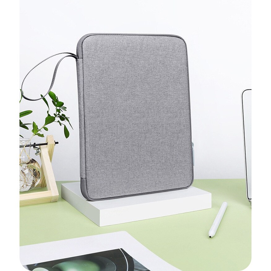 Geanta pentru tableta, portabila, rezistenta la apa, rezistenta la zgarieturi, cu fanta pentru stilouri, buzunar incorporat in plasa, design de bumbac perna, gri, 24X2.5X31CM