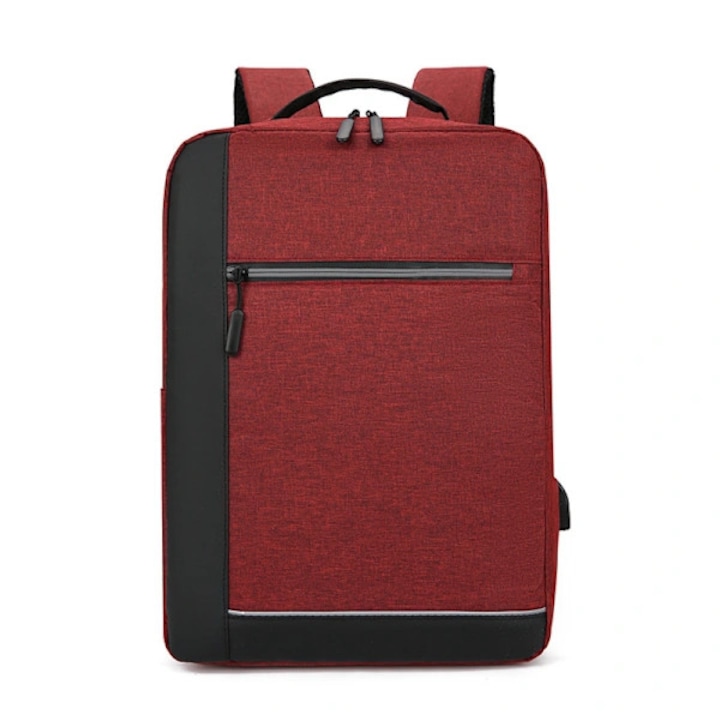 Rucsac/ghiozdan laptop din Oxford, mare capacitate 20-35L, cu port usb si compartiment pentru laptop 14 inch, unisex, rosu