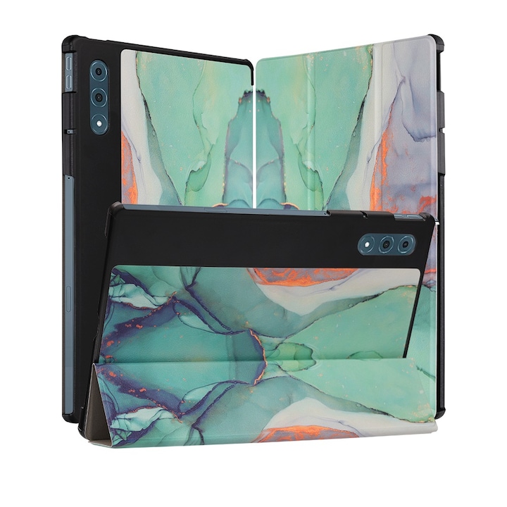 Husa de protectie pentru Lenovo Yoga Tab Plus 12.7 DaDen FoldPro, Mod stativ, Unghi pana la 65°, Piele ecologica, Verde