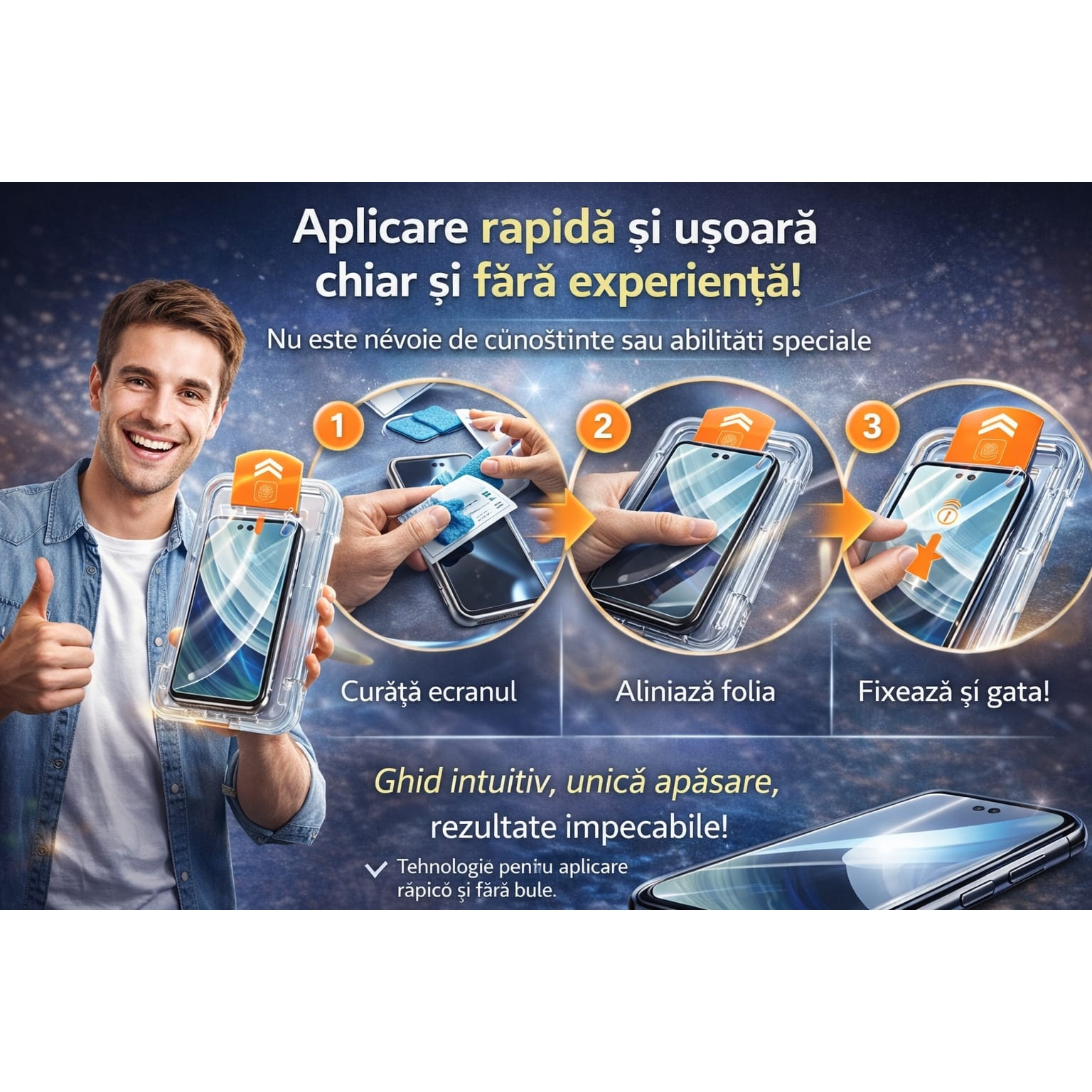 Folie transparenta cu autoaplicare compatibila cu Samsung Galaxy A16, sticla securizata