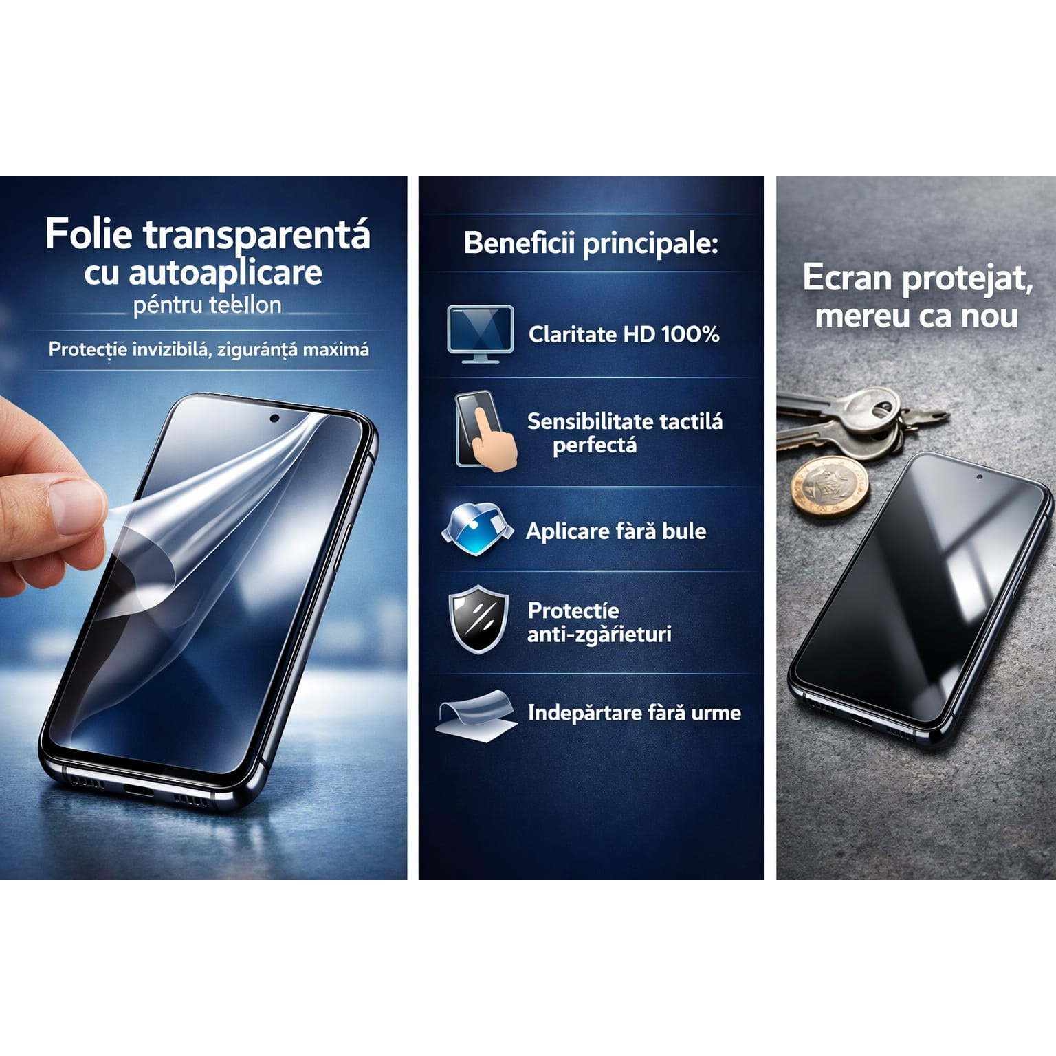 Folie transparenta cu autoaplicare compatibila cu Samsung Galaxy A16, sticla securizata