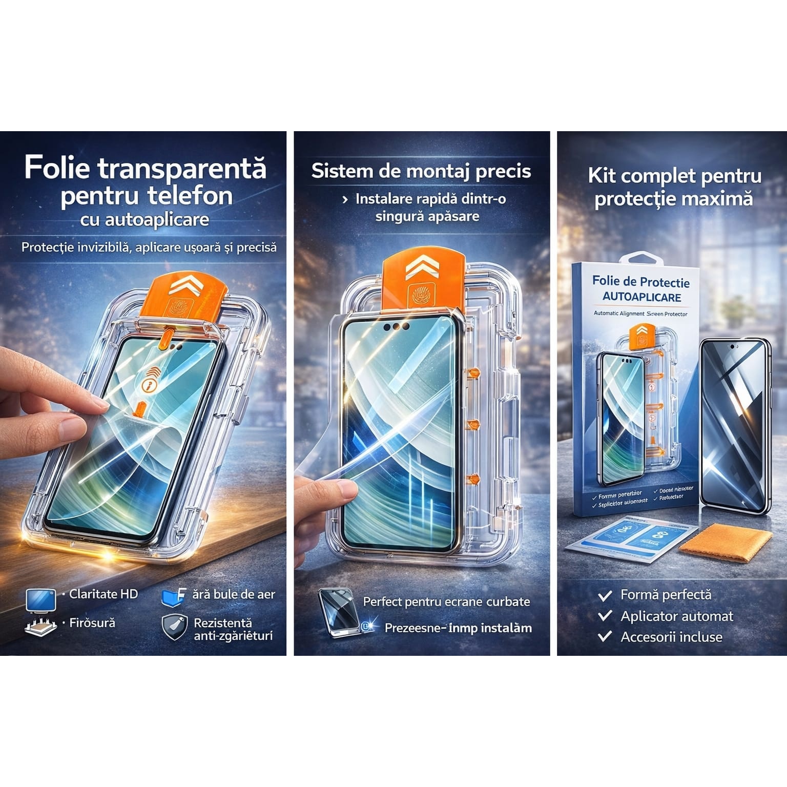 Folie transparenta cu autoaplicare compatibila cu Samsung Galaxy A16, sticla securizata