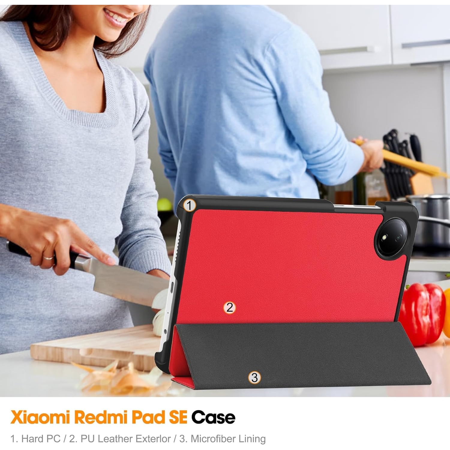Husa tableta, Sigloo pentru Xiaomi Redmi Pad SE 8.7" (2024), Slim, Antisoc, Rosu