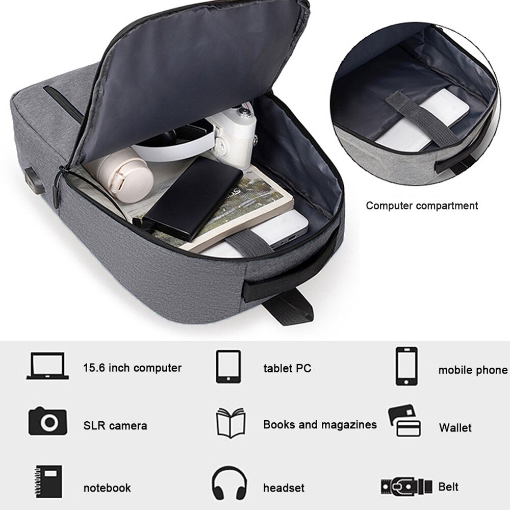Rucsac de afaceri pentru barbati, Cozevdnt, poliester, compartiment laptop 15.6", port USB, negru, 25l