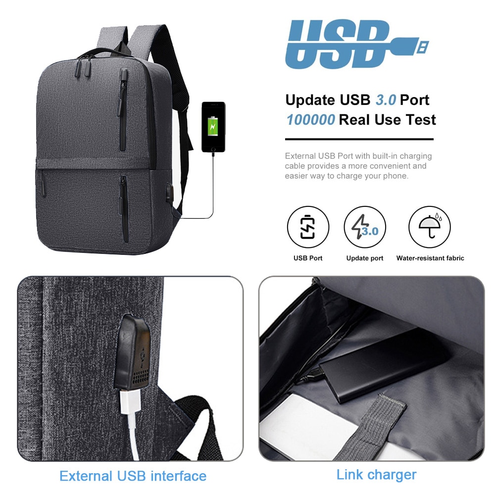 Rucsac de afaceri pentru barbati, Cozevdnt, poliester, compartiment laptop 15.6", port USB, negru, 25l