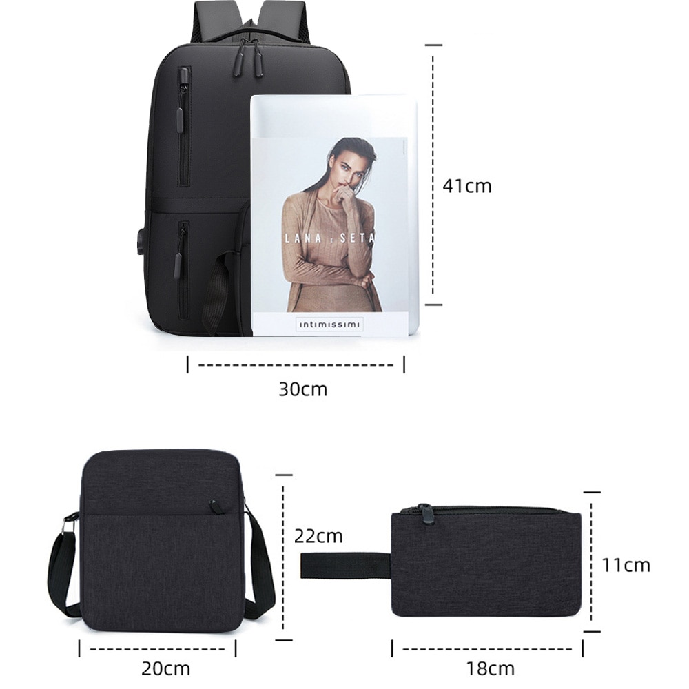 Rucsac de afaceri pentru barbati, Cozevdnt, poliester, compartiment laptop 15.6", port USB, negru, 25l