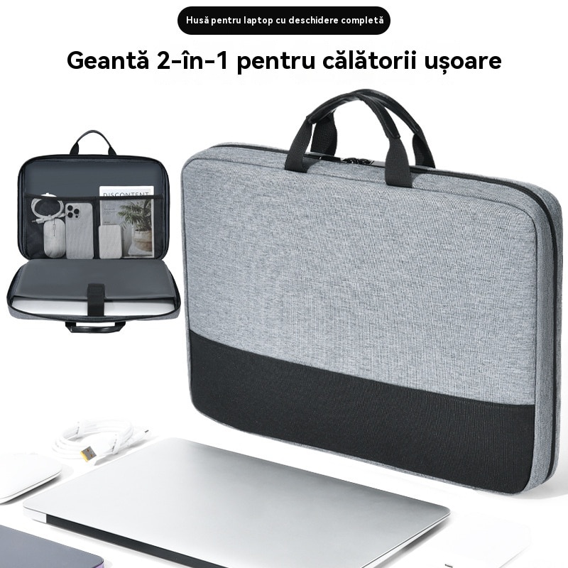 Geanta Laptop Impermeabila cu Protectie 4 Straturi, Husa Slim Compatibila MacBook HP Dell Lenovo Asus, 15.6", Negru