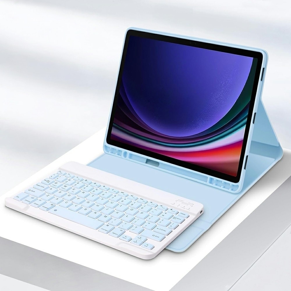 Husa cu tastatura, XGSM, Compatibil Samsung Galaxy Tab S9 FE, Slot pentru stilou din piele, Albastru