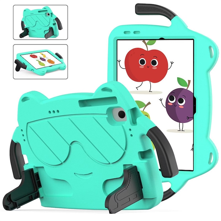 Husa de protectie pentru tableta pentru copii, Aiorber, compatibila cu Samsung Tab A7lite 8.7" T220/T225 8.7 inci 2021, rezistenta la socuri, cu suport, esign dragut, verde