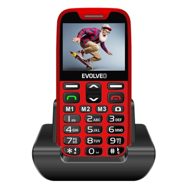 EVOLVEO EasyPhone XR, telefon mobil pentru seniori cu suport de incarcare, rosu