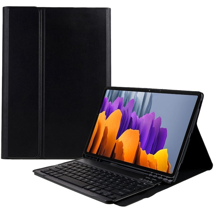 Husa tableta cu tastatura, XGSM, compatibila cu Galaxy Tab S7+ Plus / S8+ Plus /S7 FE T730 T733, Slot stilou, Negru