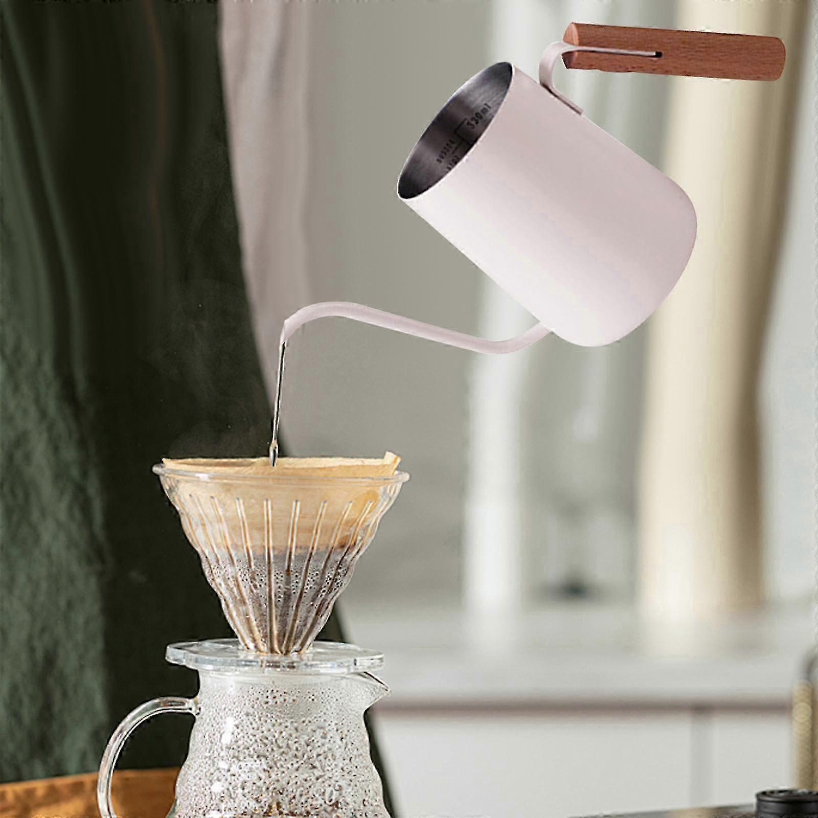 Cafetiera otel inoxidabil 350ml maner lemn alb 21x9.7cm
