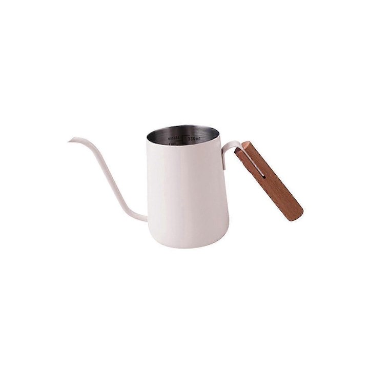 Cafetiera otel inoxidabil 350ml maner lemn alb 21x9.7cm