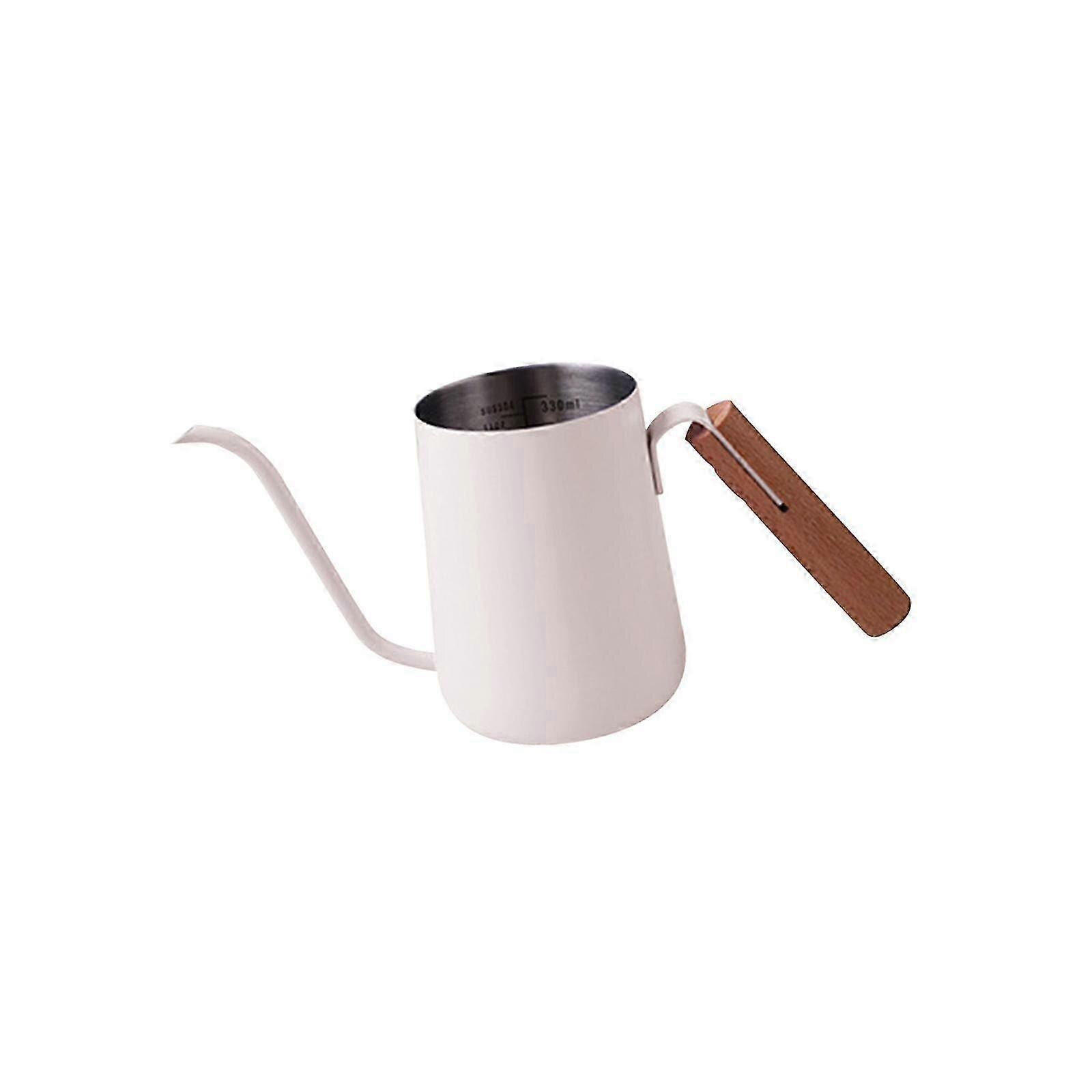 Cafetiera otel inoxidabil 350ml maner lemn alb 21x9.7cm