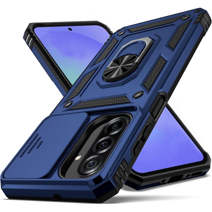 Husa pentru Samsung Galaxy A37 5G DaDen Hybrid Armor Kickstand, Slider Camera, Antisoc, Protectie Superioara, Albastru