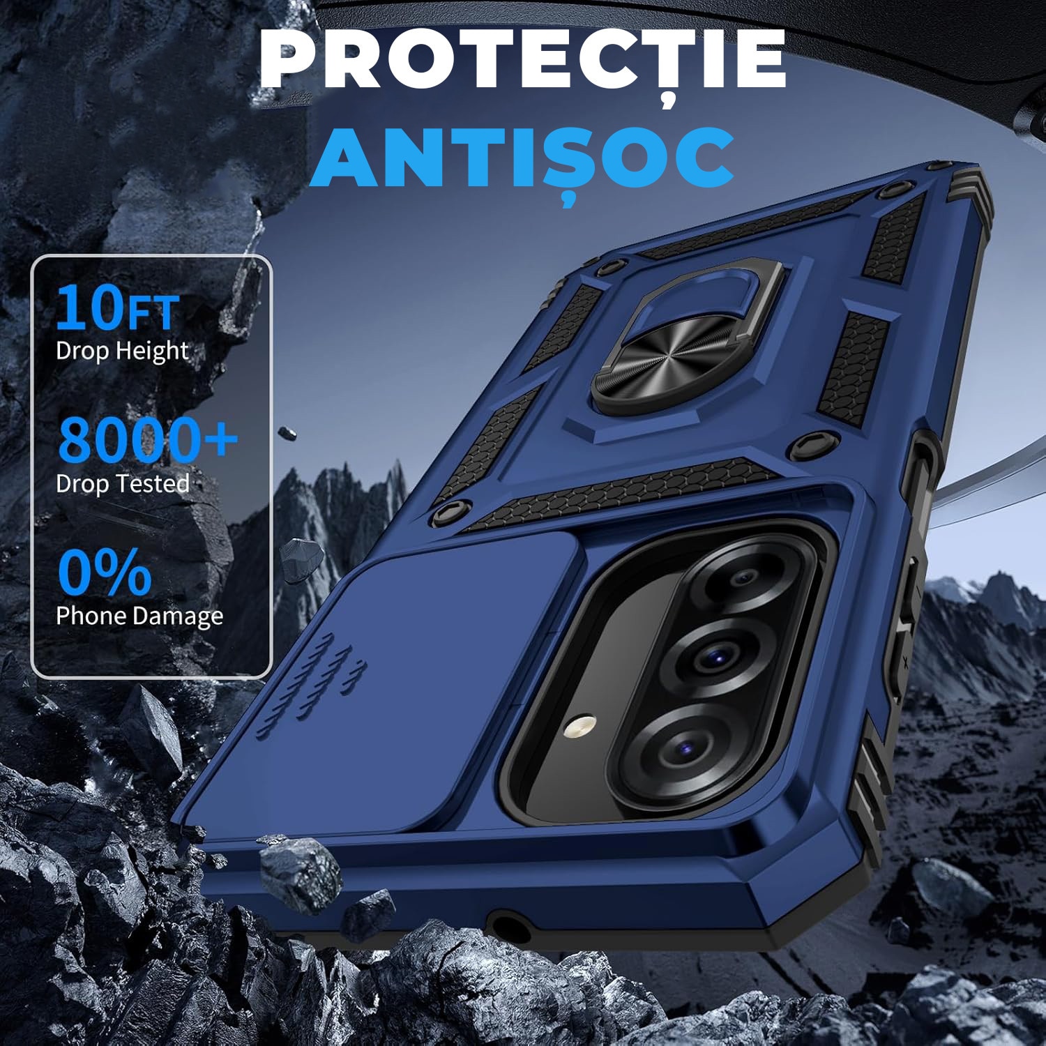 Husa pentru Samsung Galaxy A37 5G DaDen Hybrid Armor Kickstand, Slider Camera, Antisoc, Protectie Superioara, Albastru