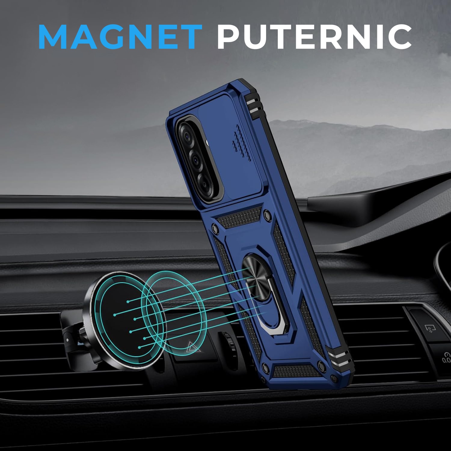 Husa pentru Samsung Galaxy A37 5G DaDen Hybrid Armor Kickstand, Slider Camera, Antisoc, Protectie Superioara, Albastru
