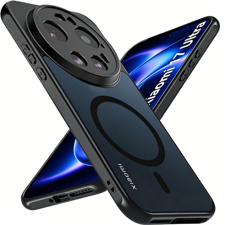 Husa de Protectie Compatibila cu Xiaomi 17 Ultra, MOGU, Carcasa MagSafe Incarcare Wireless, Ultra Subtire, Antisoc, Mata si Rezistenta la Socuri, Protectia Ecranului si a Camerelor, Neagra, TPU + PC