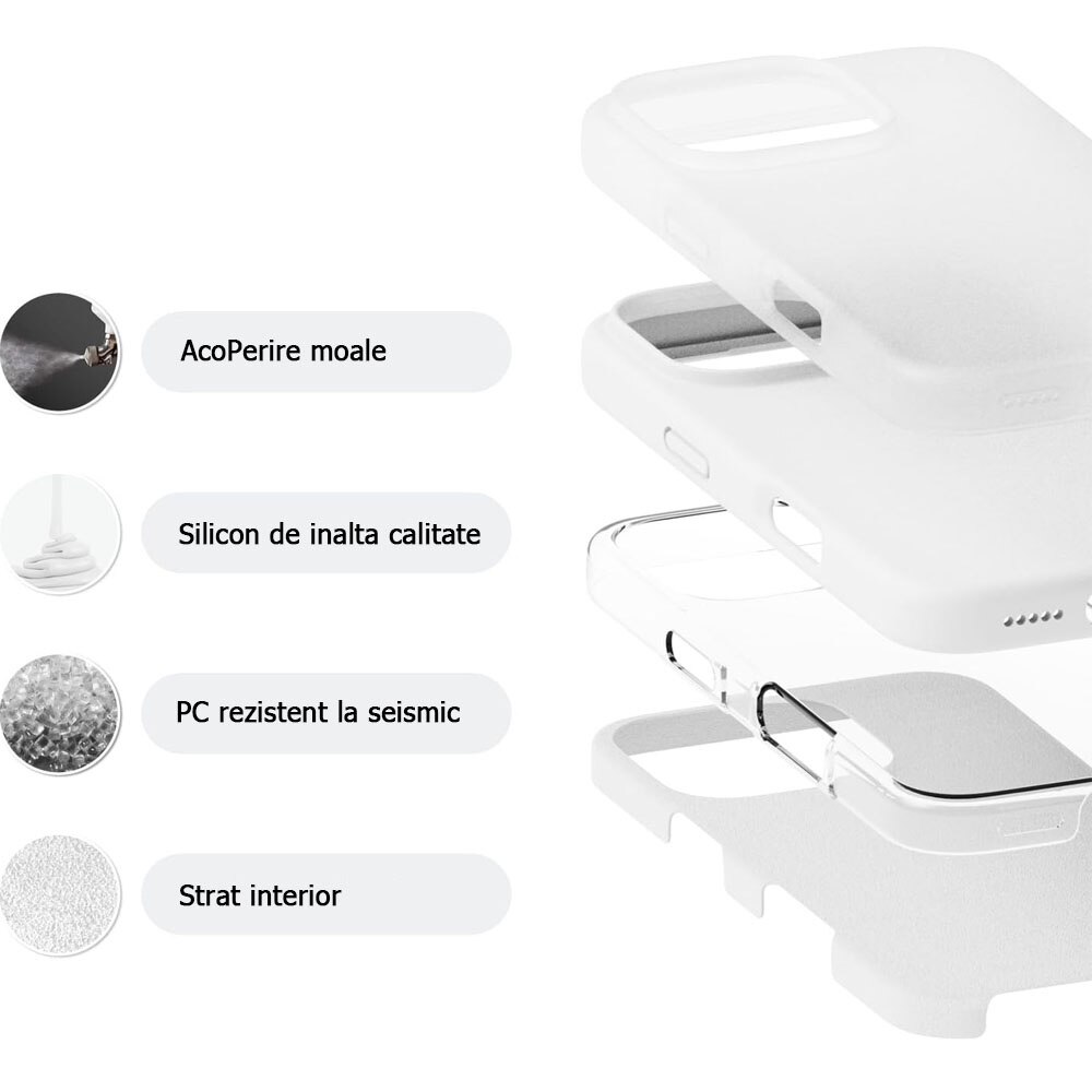 Husa de protectie compatibila cu iPhone 16 PRO MAX GUIXUAN, Silicon, Alb
