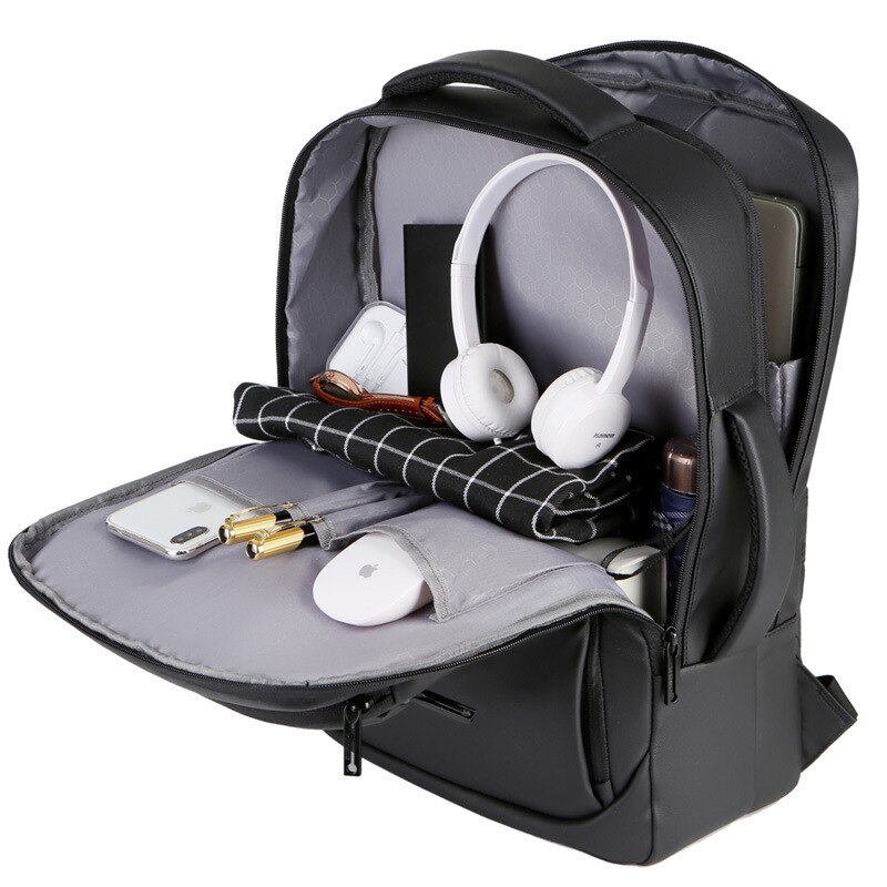 Rucsac de calatorie, compatibil cu laptop, curea ajustabila, poliester premium, negru, 42x30x12 cm