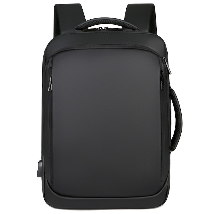 Rucsac de calatorie, compatibil cu laptop, curea ajustabila, poliester premium, negru, 42x30x12 cm