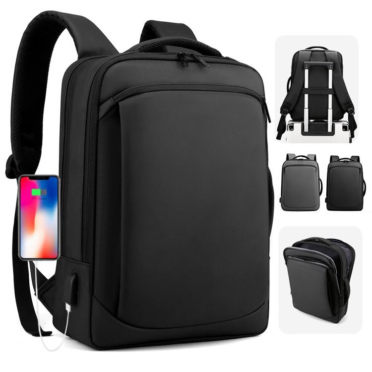 Rucsac de calatorie, compatibil cu laptop, curea ajustabila, poliester premium, negru, 42x30x12 cm