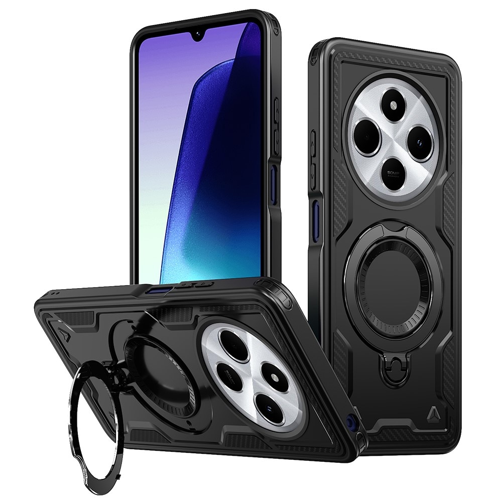 Husa military armour cu inel metalic, ALC MOBILE, compatibila cu Xiaomi Redmi 14C, Negru