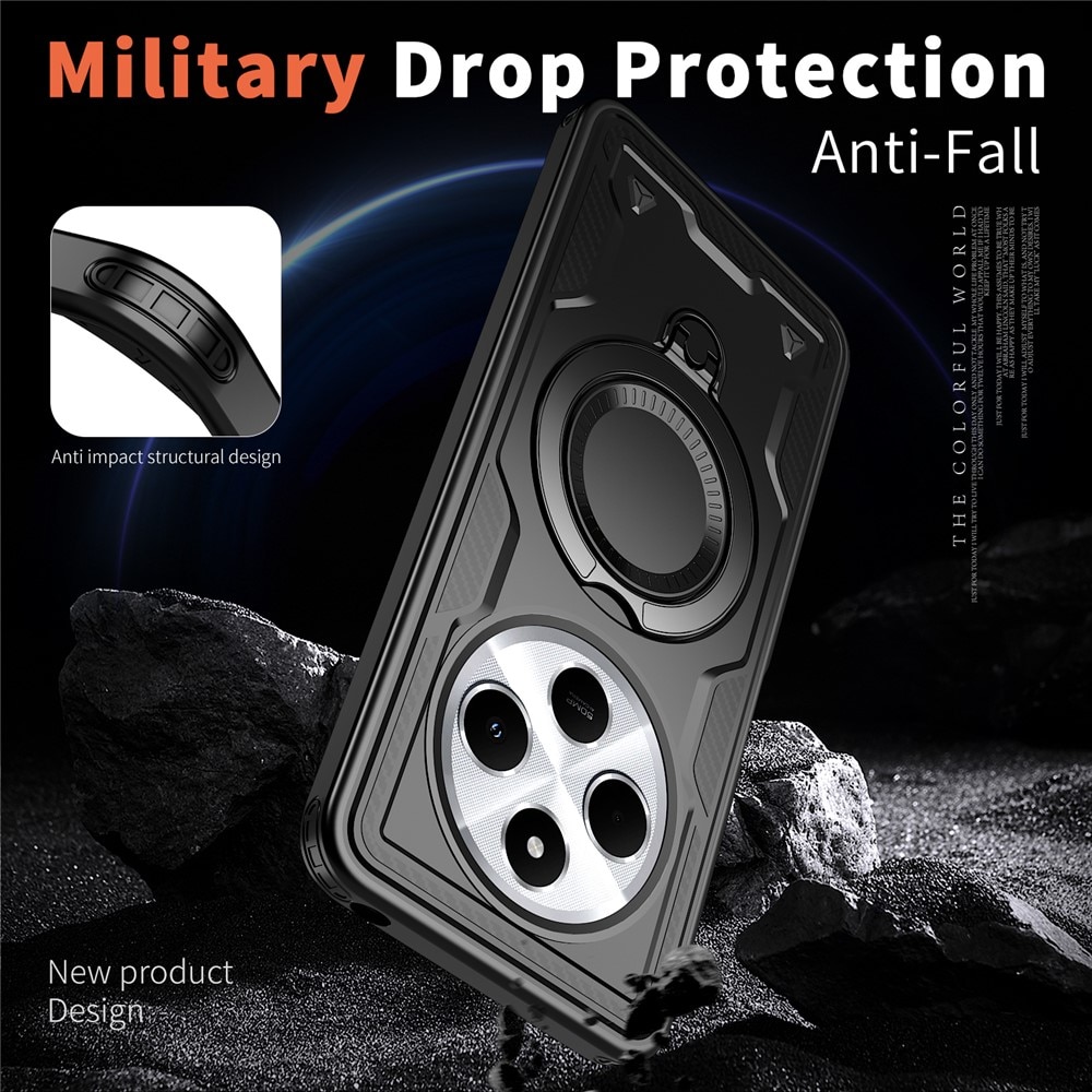 Husa military armour cu inel metalic, ALC MOBILE, compatibila cu Xiaomi Redmi 14C, Negru