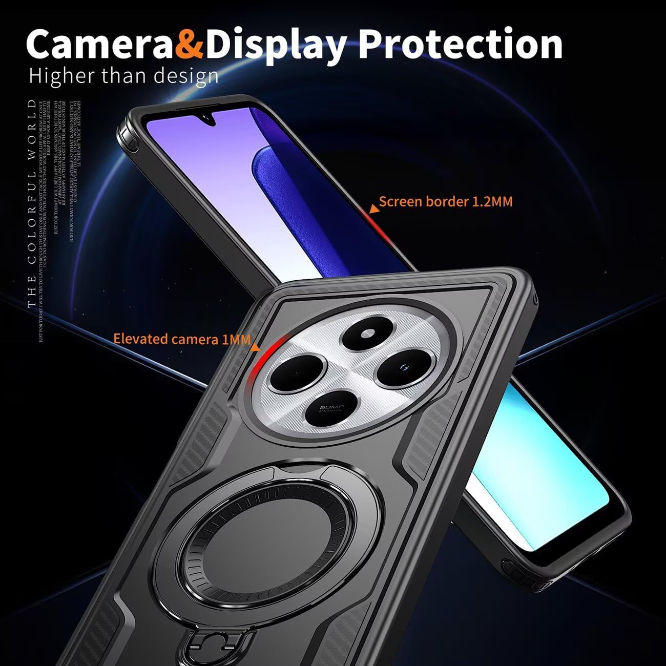 Husa military armour cu inel metalic, ALC MOBILE, compatibila cu Xiaomi Redmi 14C, Negru