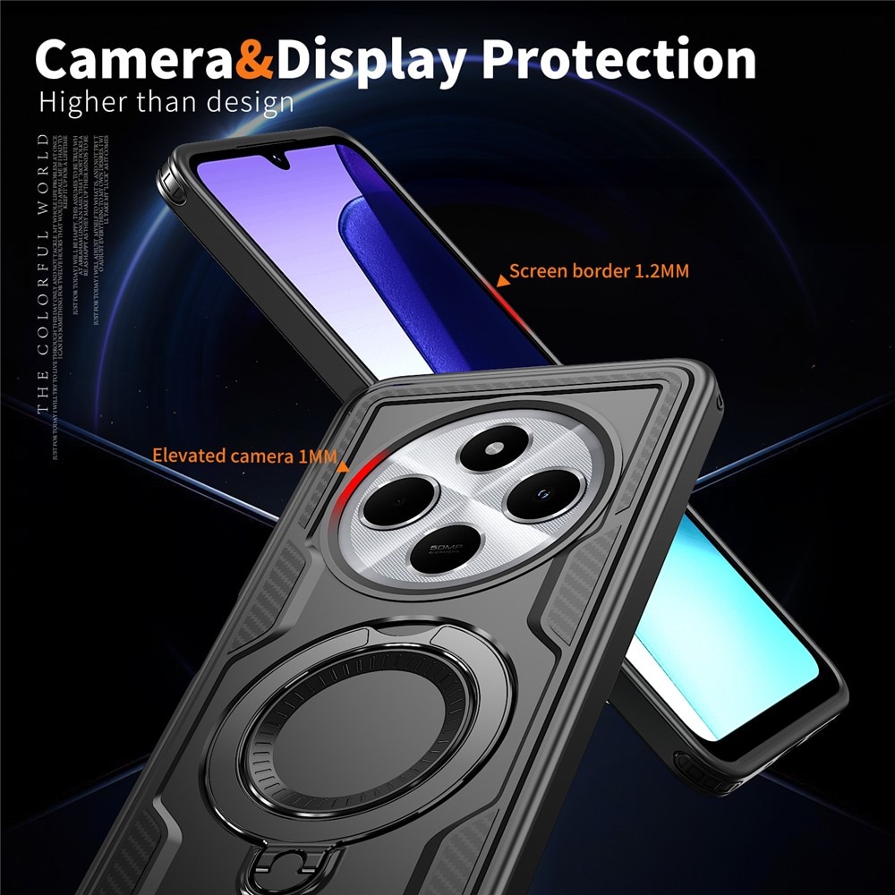 Husa military armour cu inel metalic, ALC MOBILE, compatibila cu Xiaomi Redmi 14C, Negru