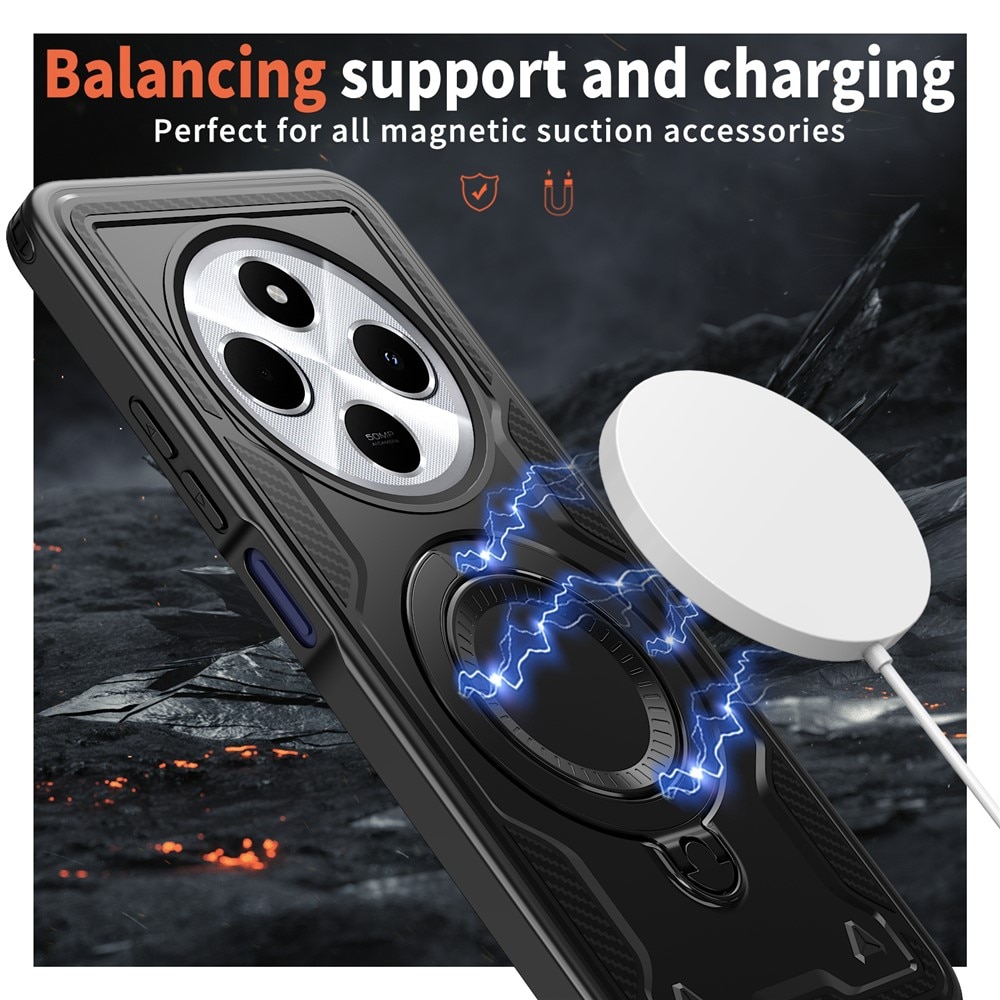 Husa military armour cu inel metalic, ALC MOBILE, compatibila cu Xiaomi Redmi 14C, Negru