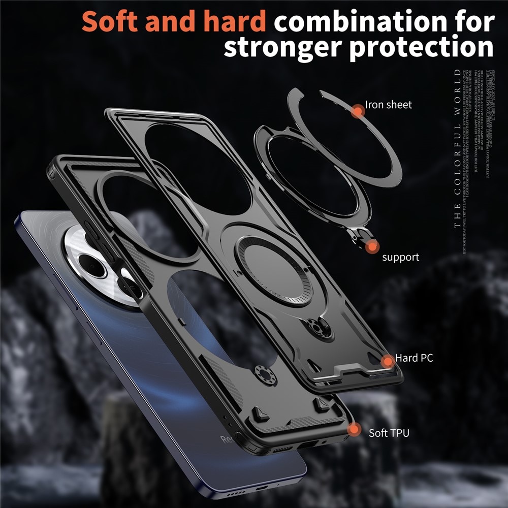 Husa military armour cu inel metalic, ALC MOBILE, compatibila cu Xiaomi Redmi 14C, Negru