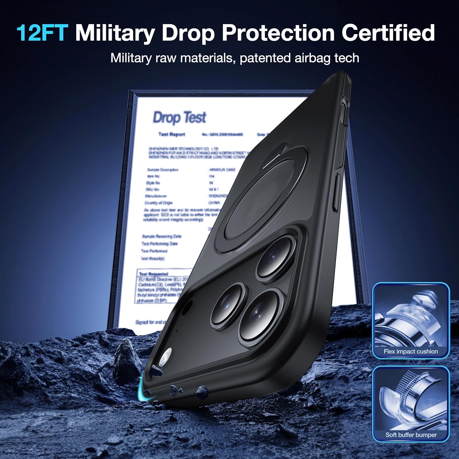 Husa de Protectie pentru iPhone 17 Pro Max, Compatibil MagSafe, Suport Magnetic Rotativ 360°, Buton Control Camera, Incarcare Wireless, Protectie Camera, TPU Transparent, Negru