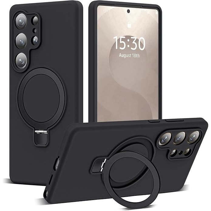 Husa telefon pentru Samsung Galaxy S25 Ultra, silicon moale, suport magnetic, protectie militara, ultra-subtire, negru