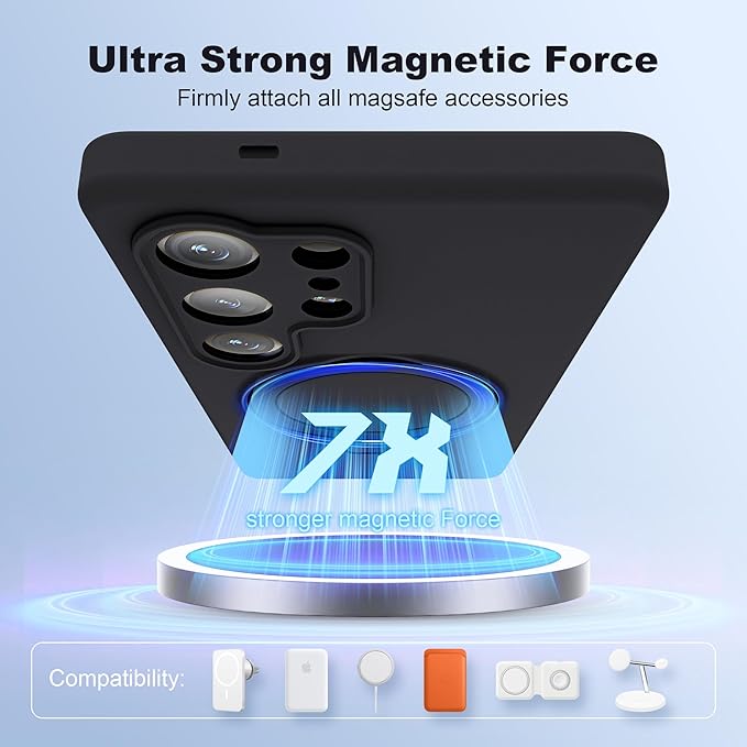 Husa telefon pentru Samsung Galaxy S25 Ultra, silicon moale, suport magnetic, protectie militara, ultra-subtire, negru