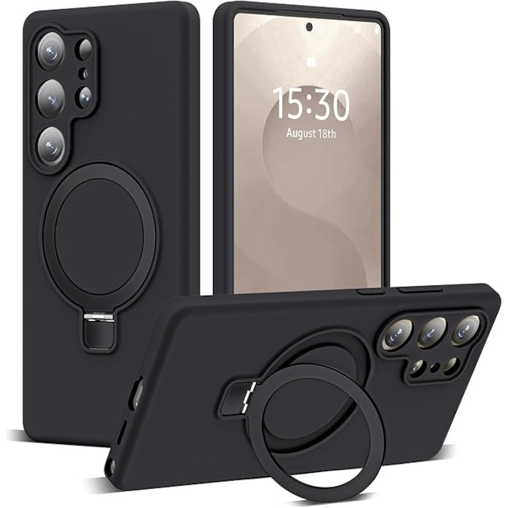 Husa telefon pentru Samsung Galaxy S25 Ultra, silicon moale, suport magnetic, protectie militara, ultra-subtire, negru