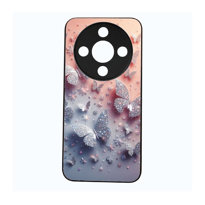 Husa telefon personalizata compatibila cu Honor Magic 8 Lite, Silicon TPU, Design Urban Neon Graffiti Silver Butterfly Style, Multicolor