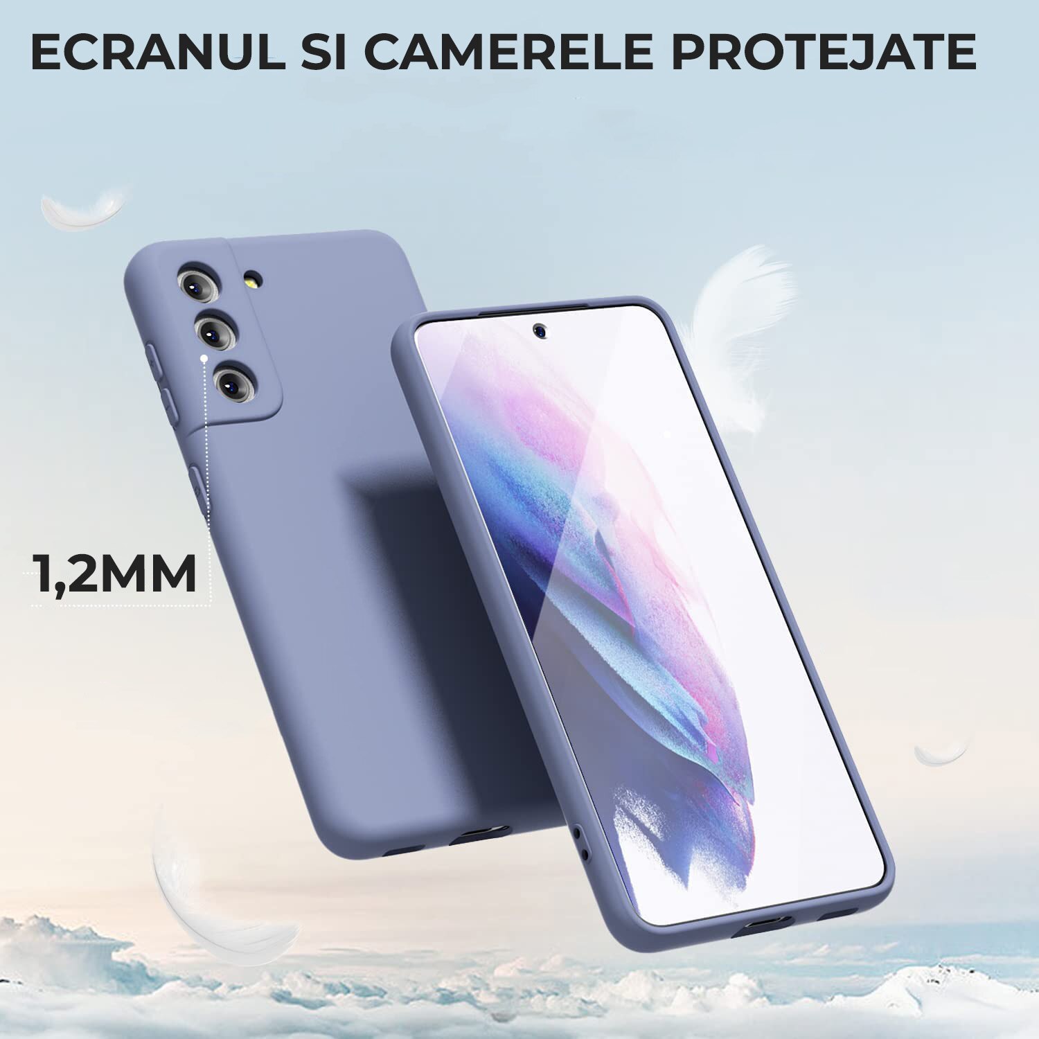 Husa Daden® Soft Silicone compatibila cu Samsung S21 FE, Cu Protectie la Camera, Interior din Microfibra, Protectie sporita, Mov